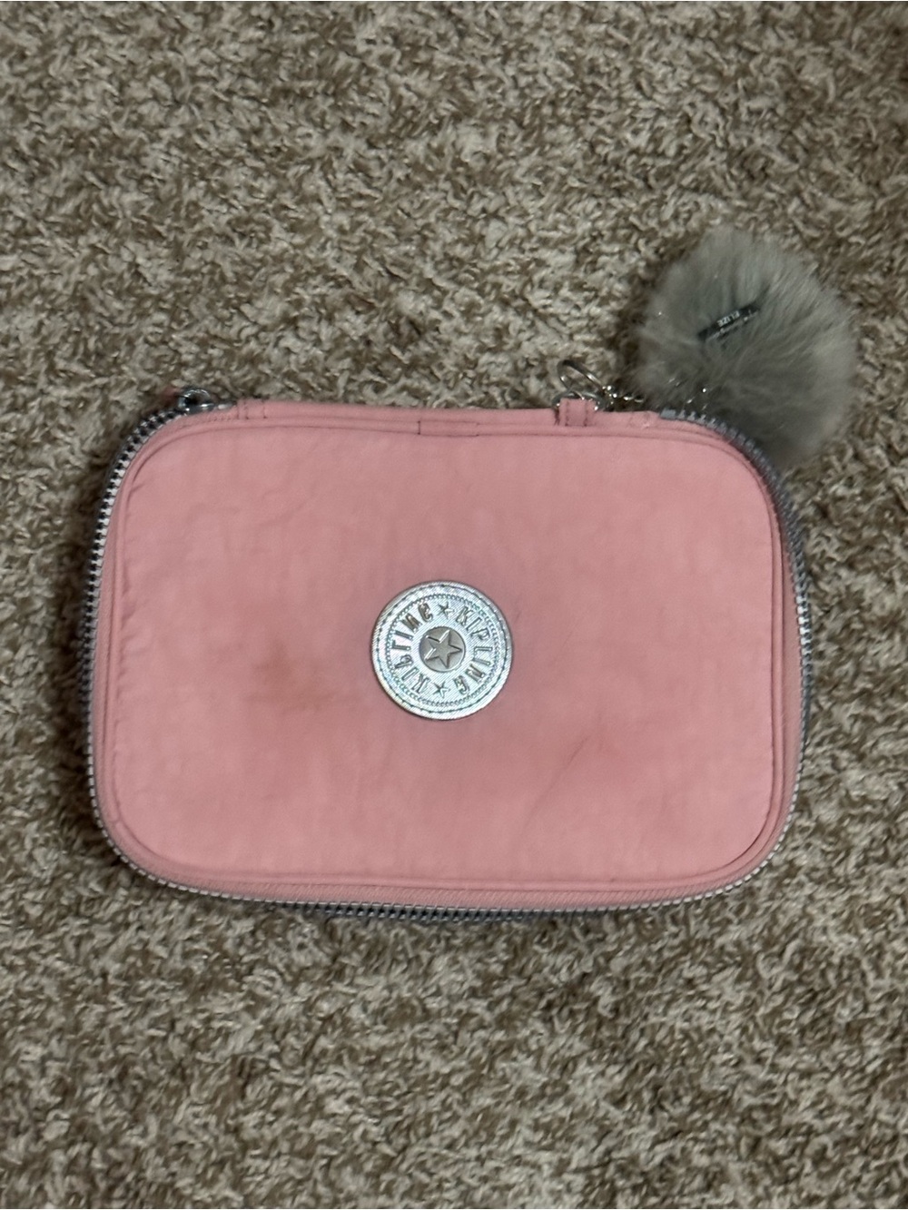 Kipling Pink Pencil Pouch with Pom Pom Charm
